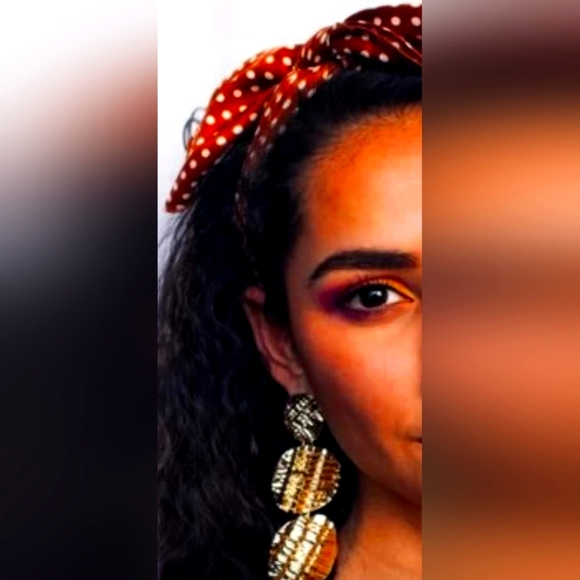 Three's A Crowd Gold Beat Metal Circle Descending Earrings for Pierced Ears - Picture 3 of 5